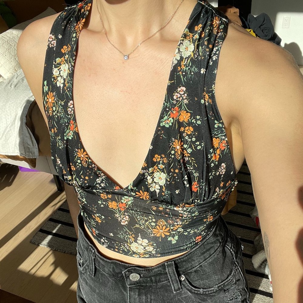 Floral Satin Crossback Crop Top